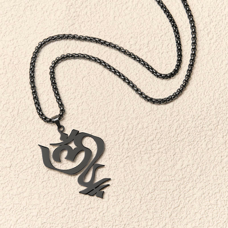 Buddha Stones Vintage OM Symbol geometry Design Stainless Steel Connection Necklace Pendant