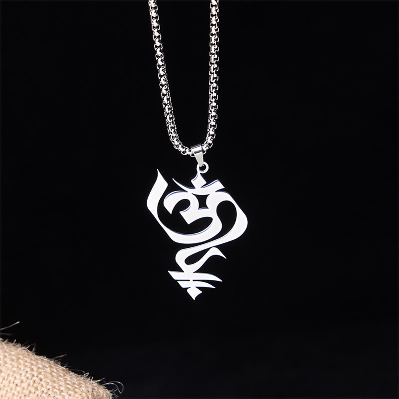 Buddha Stones Vintage OM Symbol geometry Design Stainless Steel Connection Necklace Pendant