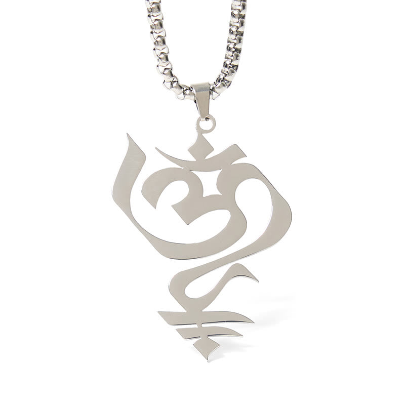 Buddha Stones Vintage OM Symbol geometry Design Stainless Steel Connection Necklace Pendant