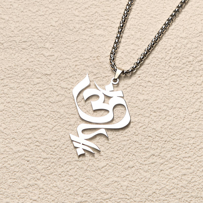Buddha Stones Vintage OM Symbol geometry Design Stainless Steel Connection Necklace Pendant