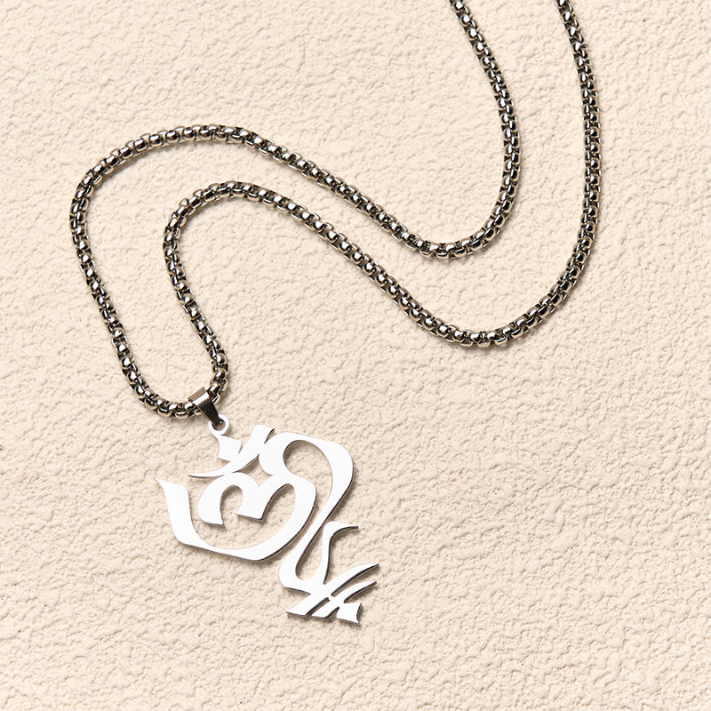 Buddha Stones Vintage OM Symbol geometry Design Stainless Steel Connection Necklace Pendant