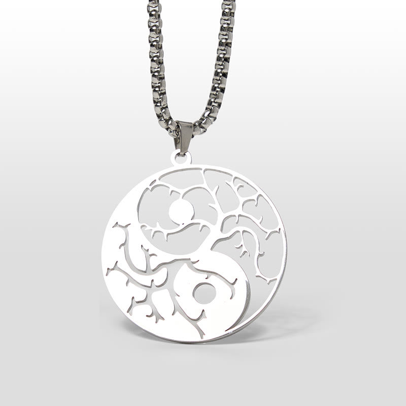 Buddha Stones Branches Hollow Yin Yang Design Stainless Steel Balance Necklace Pendant