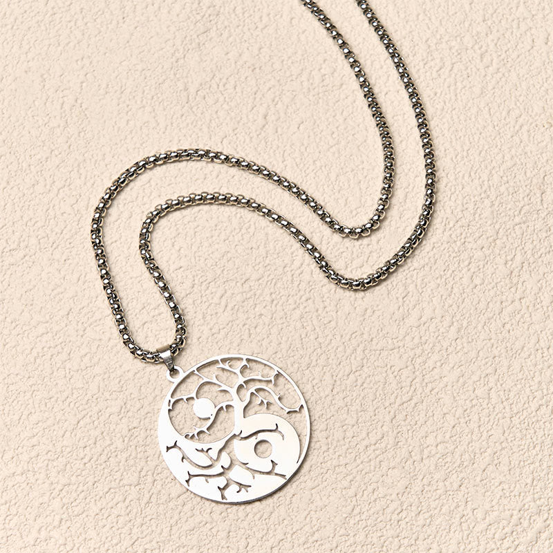 Buddha Stones Branches Hollow Yin Yang Design Stainless Steel Balance Necklace Pendant