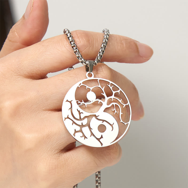 Buddha Stones Branches Hollow Yin Yang Design Stainless Steel Balance Necklace Pendant
