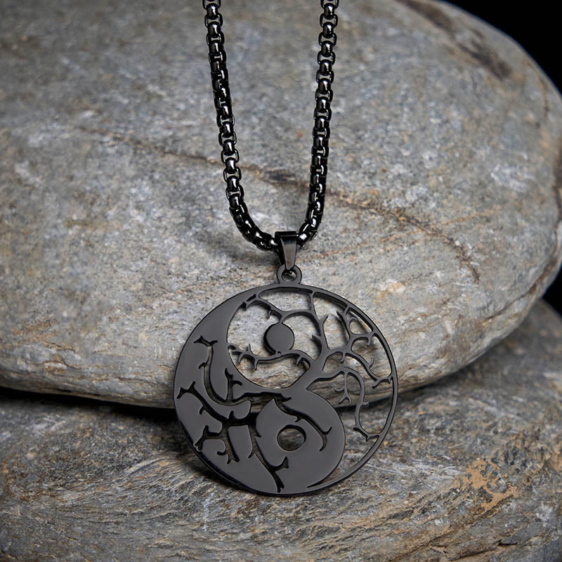 Buddha Stones Branches Hollow Yin Yang Design Stainless Steel Balance Necklace Pendant
