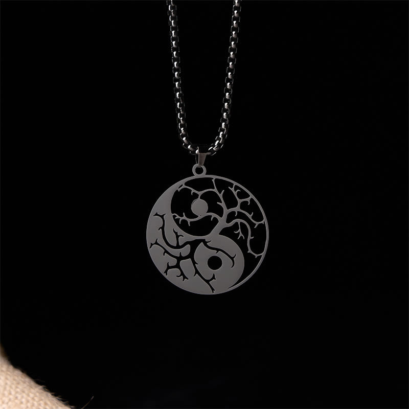 Buddha Stones Branches Hollow Yin Yang Design Stainless Steel Balance Necklace Pendant
