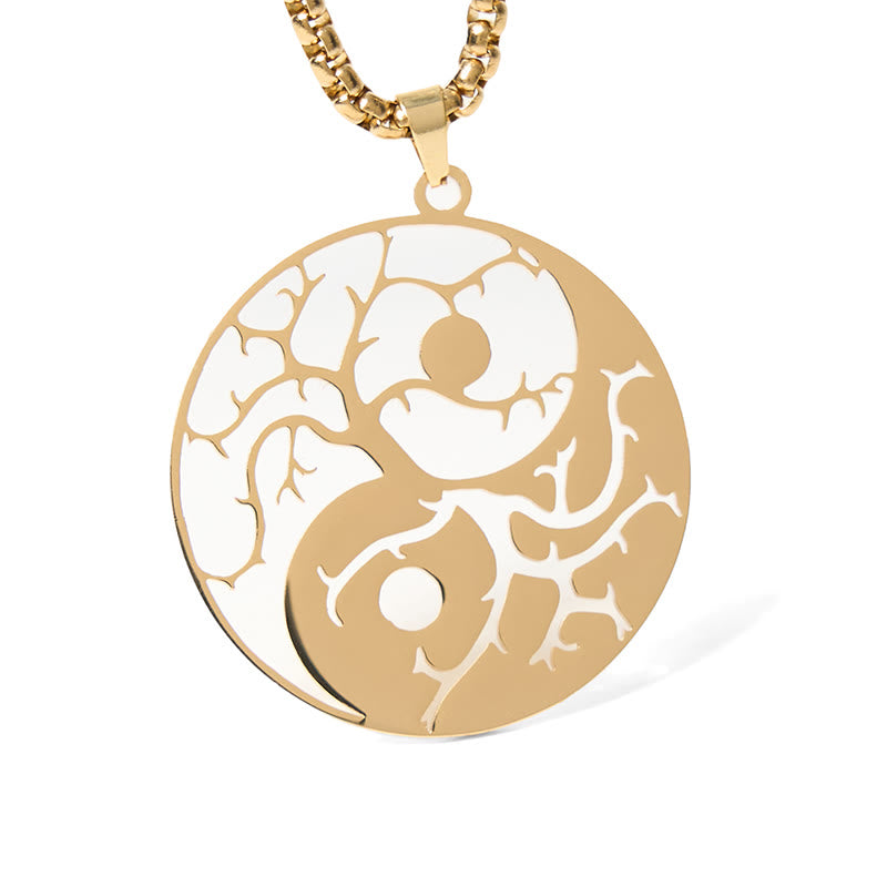 Buddha Stones Branches Hollow Yin Yang Design Stainless Steel Balance Necklace Pendant