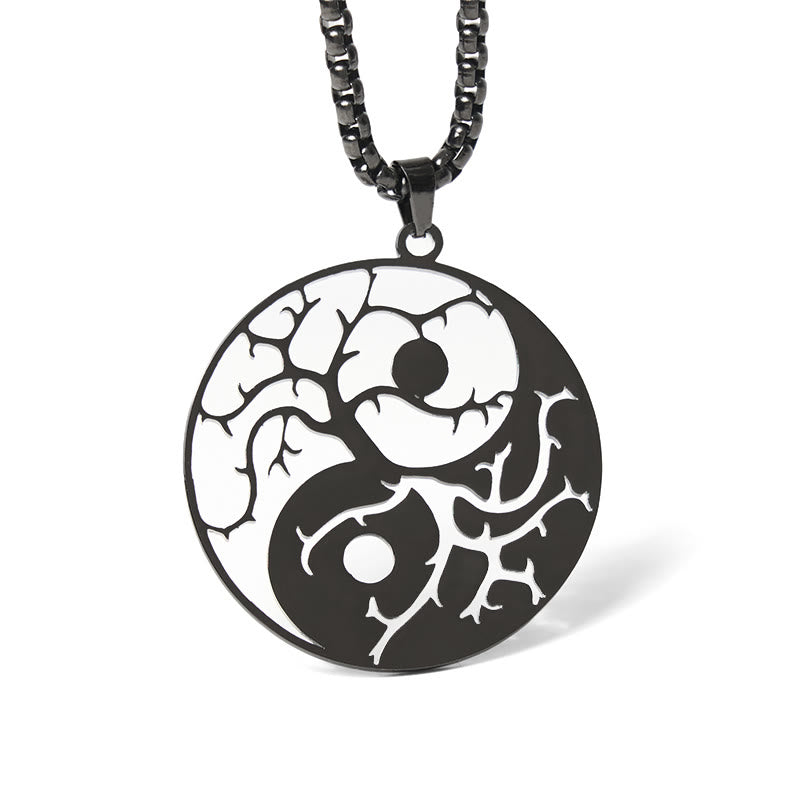 Buddha Stones Branches Hollow Yin Yang Design Stainless Steel Balance Necklace Pendant