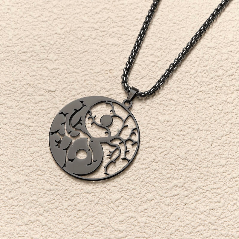 Buddha Stones Branches Hollow Yin Yang Design Stainless Steel Balance Necklace Pendant