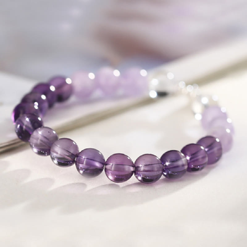 Buddha Stones Amethyst Rose Quartz Strawberry Quartz Good Luck Charm Bracelet
