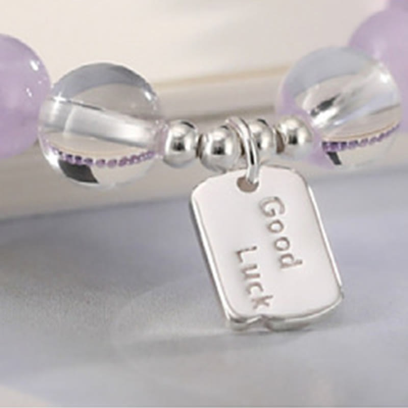 Buddha Stones Amethyst Rose Quartz Strawberry Quartz Good Luck Charm Bracelet
