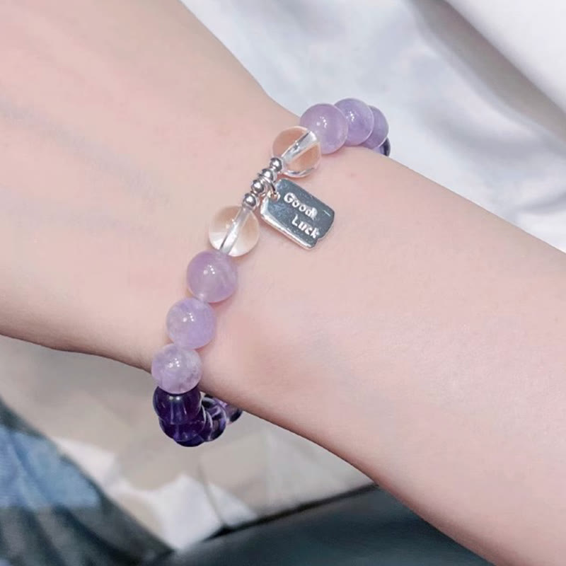 Buddha Stones Amethyst Rose Quartz Strawberry Quartz Good Luck Charm Bracelet