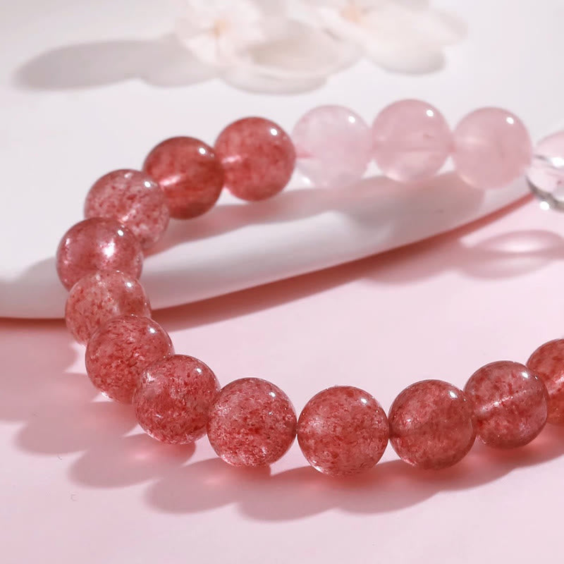 Buddha Stones Amethyst Rose Quartz Strawberry Quartz Good Luck Charm Bracelet