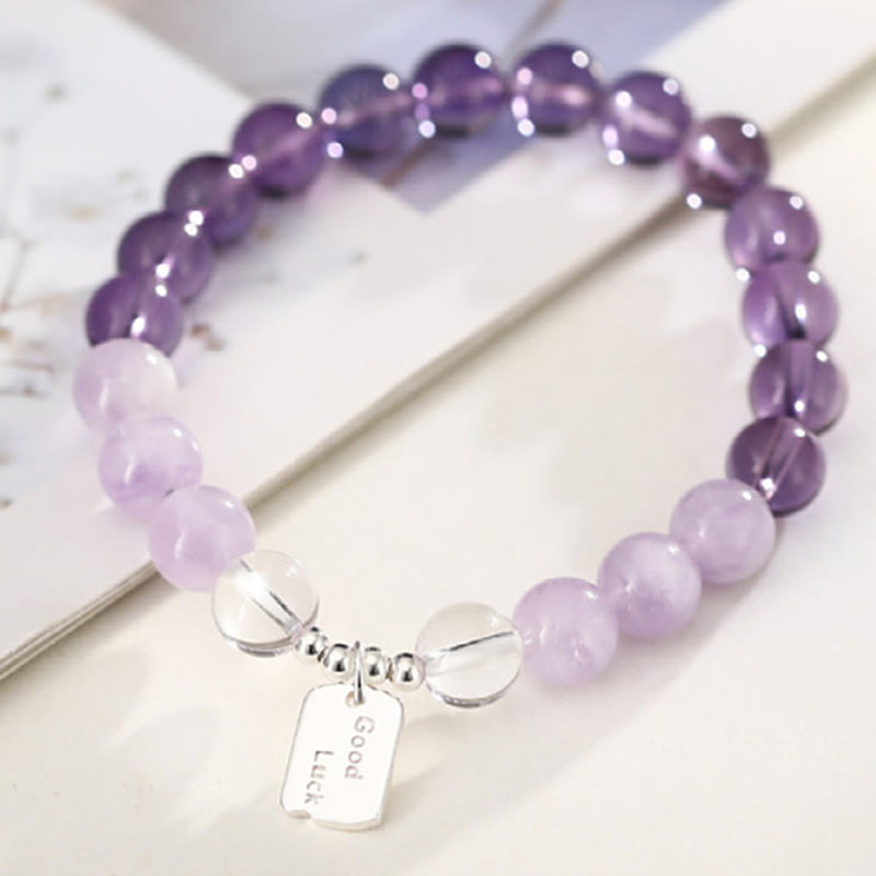 Buddha Stones Amethyst Rose Quartz Strawberry Quartz Good Luck Charm Bracelet