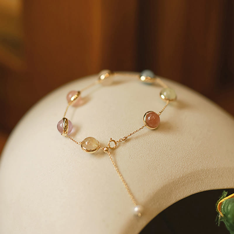 Buddha Stones Colorful Crystal Amethyst Strawberry Quartz Balance Bracelet