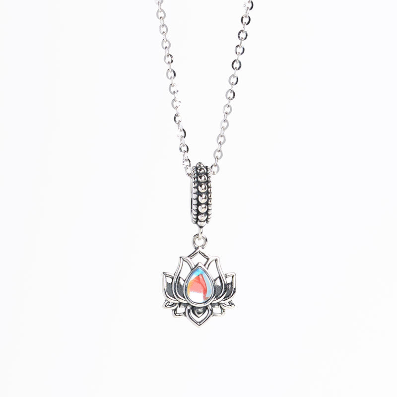 Buddha Stones 925 Sterling Silver Lotus Design Moonstone Healing Necklace Pendant