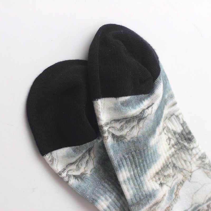 Buddha Stones Chinese Ink Painting Landscape Pattern Micro Crew Three Pairs Men Women Unisex Socks