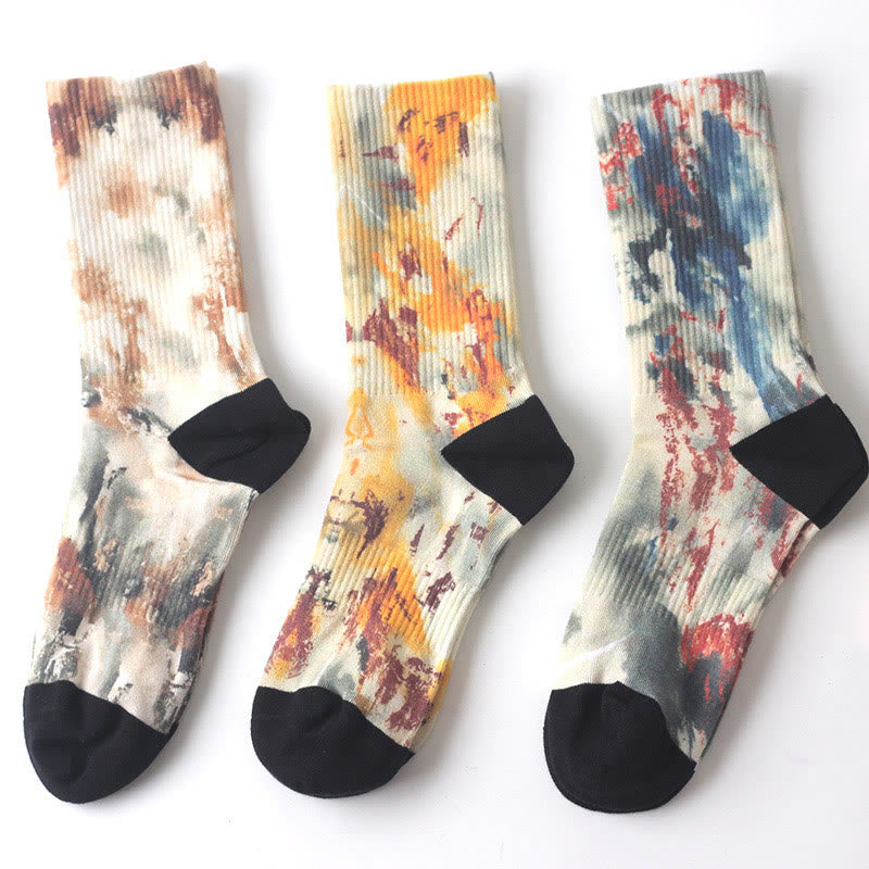 Buddha Stones Chinese Ink Painting Landscape Pattern Micro Crew Three Pairs Men Women Unisex Socks