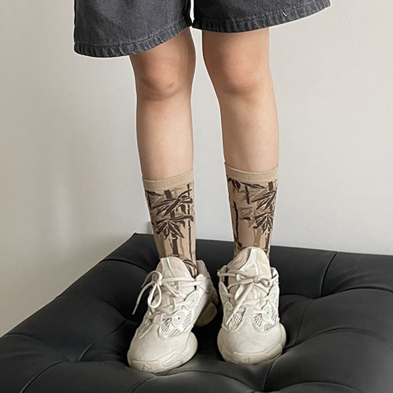 Buddha Stones Chinese Calligraphy Floral Design Micro Crew Women Cotton Socks