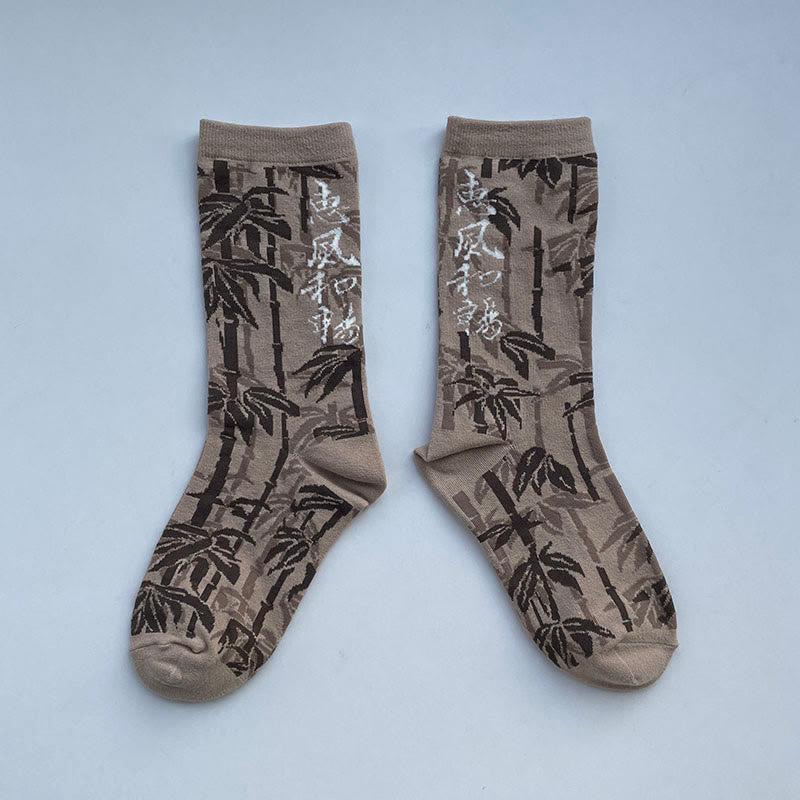 Buddha Stones Chinese Calligraphy Floral Design Micro Crew Women Cotton Socks