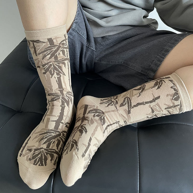 Buddha Stones Chinese Calligraphy Floral Design Micro Crew Women Cotton Socks