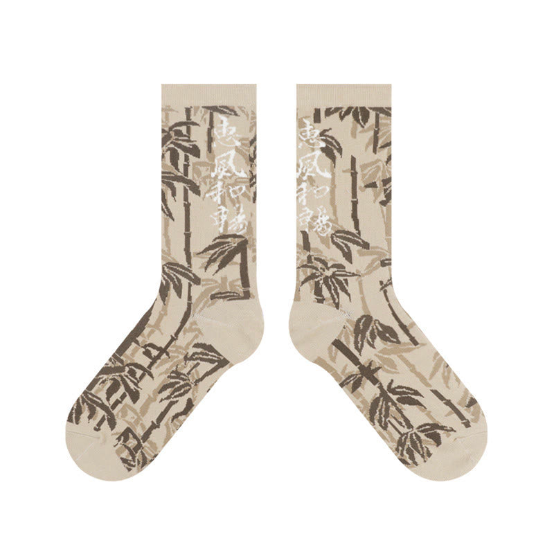 Buddha Stones Chinese Calligraphy Floral Design Micro Crew Women Cotton Socks