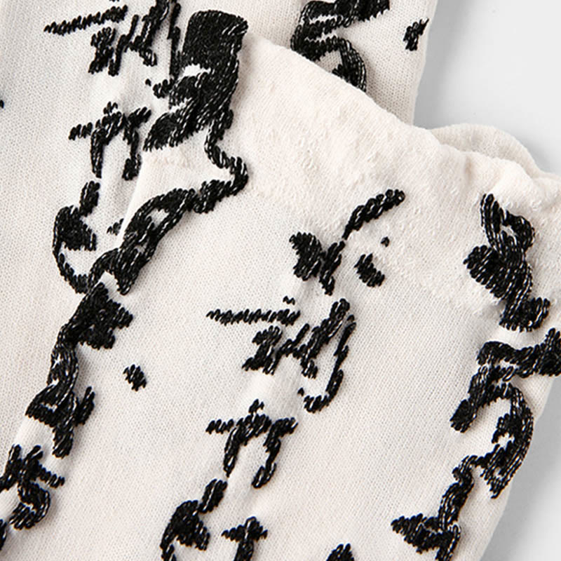 Buddha Stones Chinese Calligraphy Color Matching Pattern Micro Crew Women Cotton Socks
