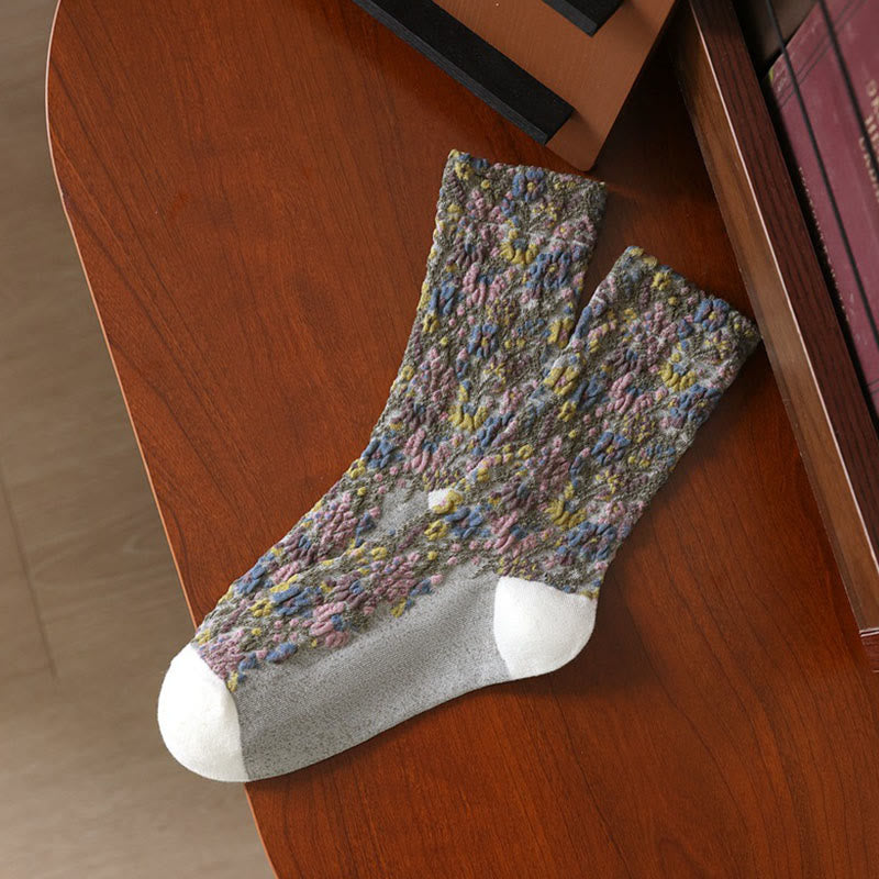 Buddha Stones Ethnic Textured Floral Pattern Women's Micro Crew Cotton Socks