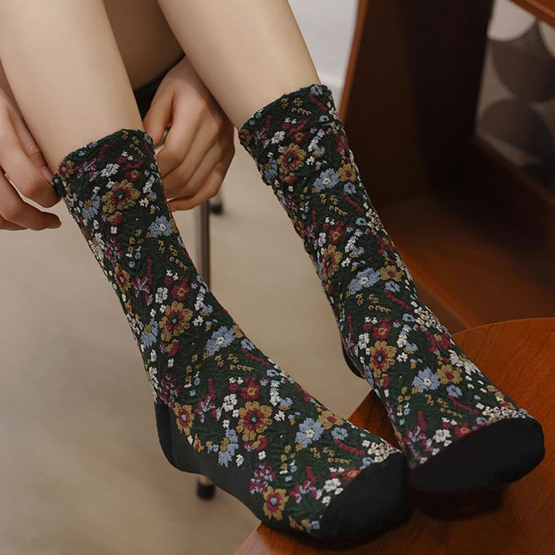 Buddha Stones Ethnic Textured Floral Pattern Women's Micro Crew Cotton Socks