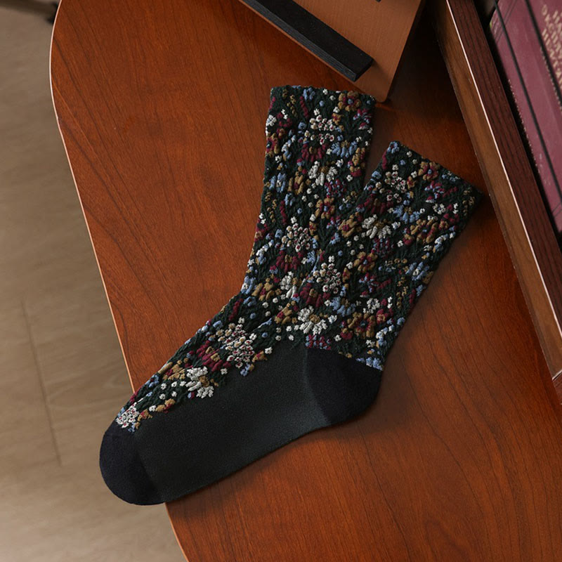 Buddha Stones Ethnic Textured Floral Pattern Women's Micro Crew Cotton Socks