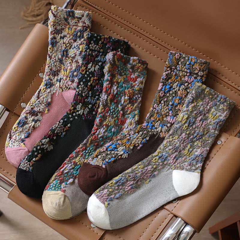 Buddha Stones Ethnic Textured Floral Pattern Women's Micro Crew Cotton Socks