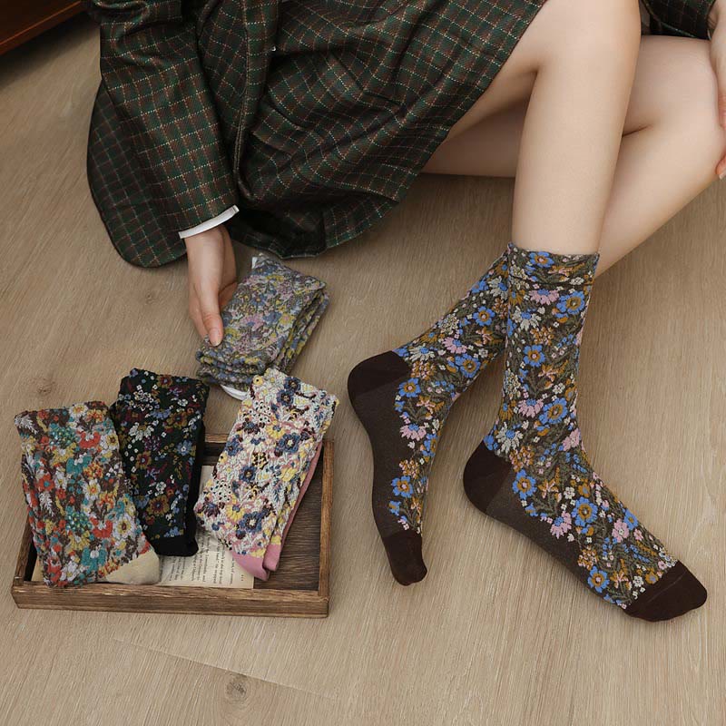 Buddha Stones Ethnic Textured Floral Pattern Women's Micro Crew Cotton Socks