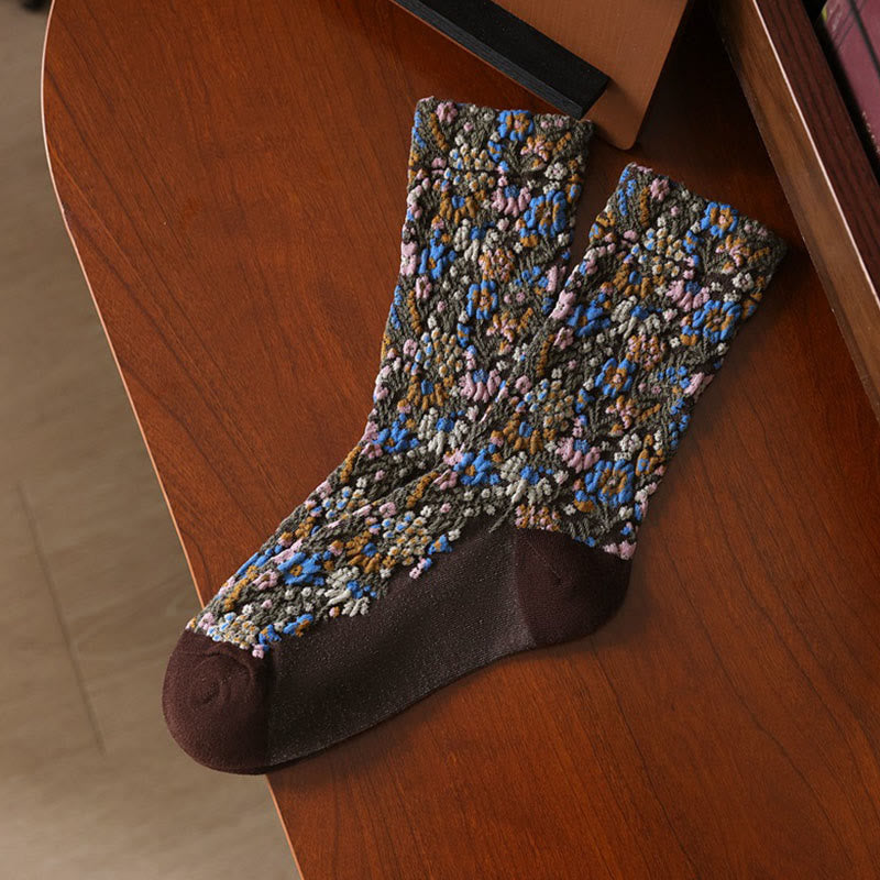 Buddha Stones Ethnic Textured Floral Pattern Women's Micro Crew Cotton Socks