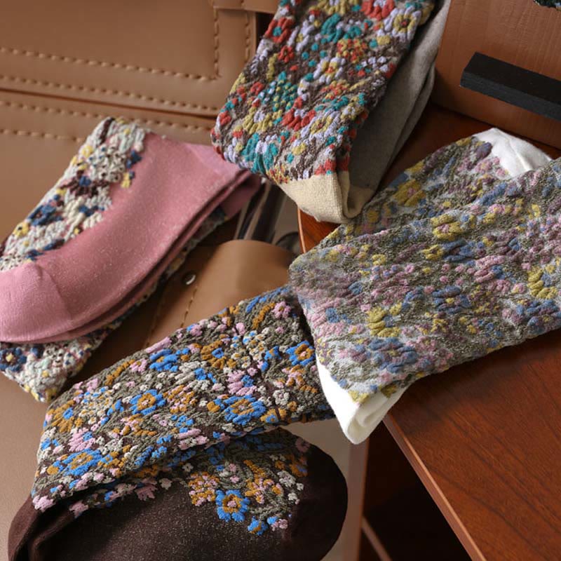 Buddha Stones Ethnic Textured Floral Pattern Women's Micro Crew Cotton Socks