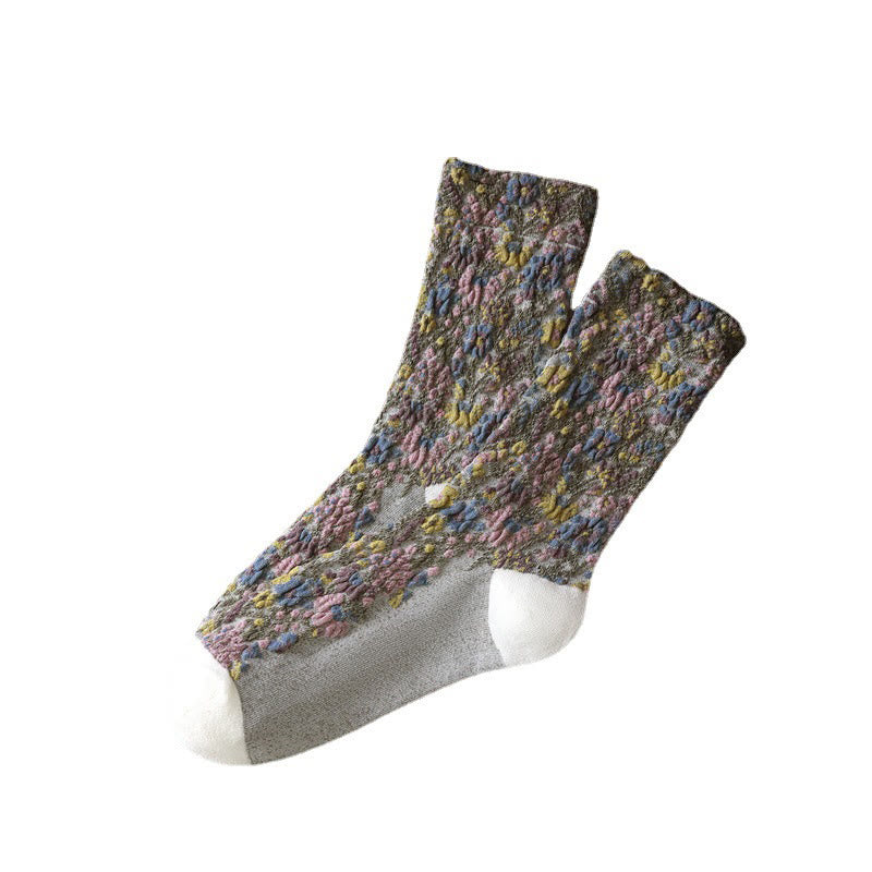 Buddha Stones Ethnic Textured Floral Pattern Women's Micro Crew Cotton Socks