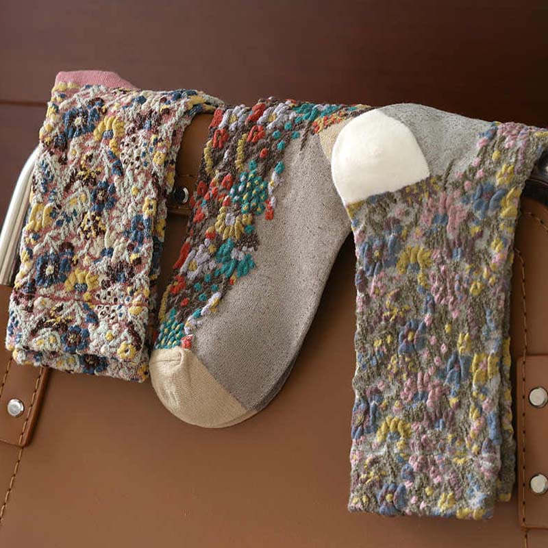 Buddha Stones Ethnic Textured Floral Pattern Women's Micro Crew Cotton Socks