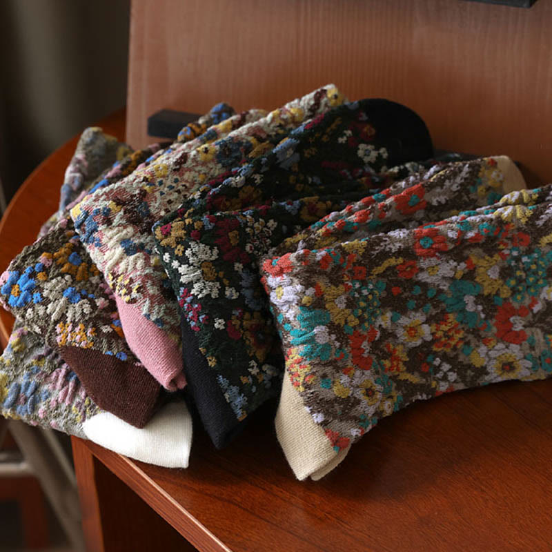 Buddha Stones Ethnic Textured Floral Pattern Women's Micro Crew Cotton Socks