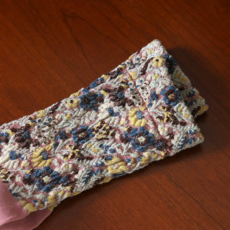 Buddha Stones Ethnic Textured Floral Pattern Women's Micro Crew Cotton Socks
