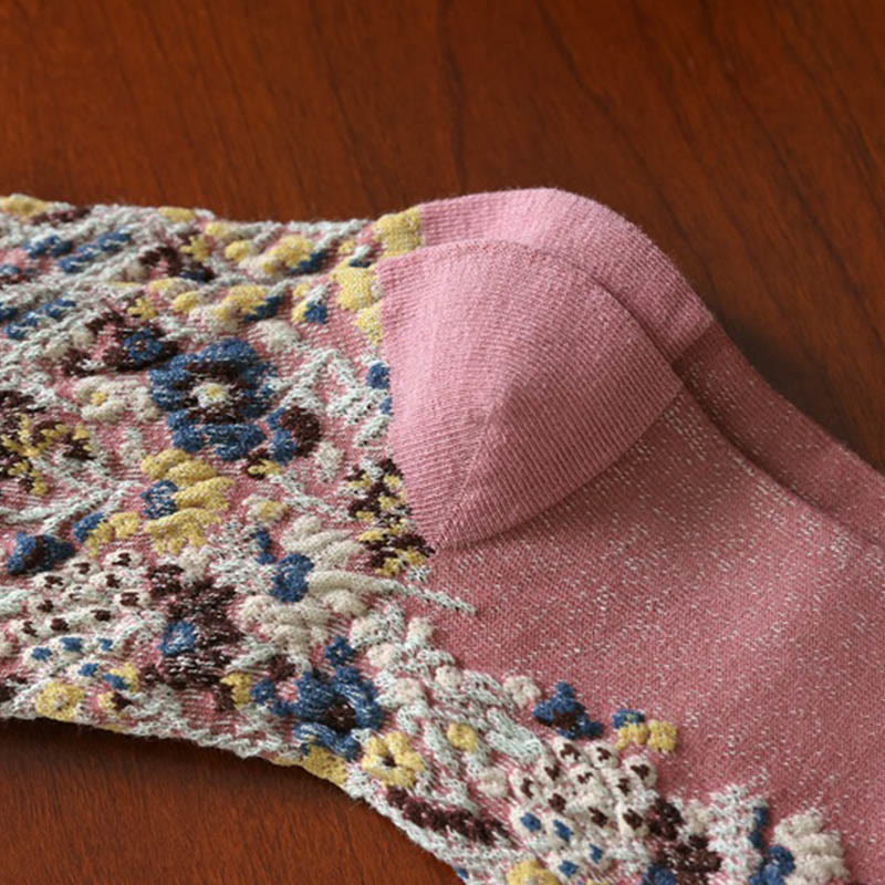 Buddha Stones Ethnic Textured Floral Pattern Women's Micro Crew Cotton Socks