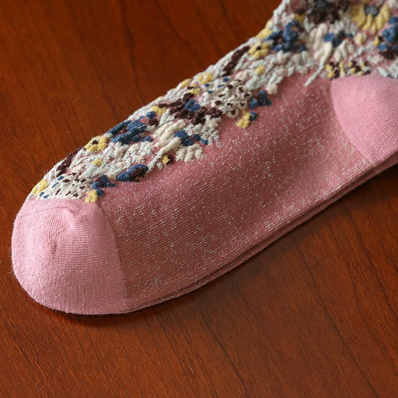 Buddha Stones Ethnic Textured Floral Pattern Women's Micro Crew Cotton Socks