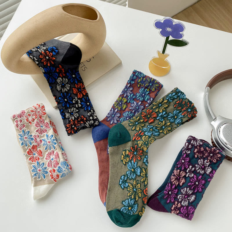 Buddha Stones Ethnic Textured Floral Contrasting Color Design Women's Micro Crew Cotton Socks