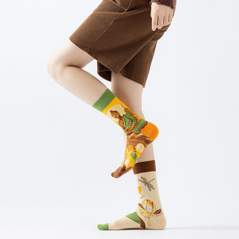 Buddha Stones Casual Meditative Buddha Lotus Dragonfly Micro Crew Women's Socks