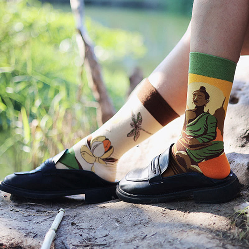 Buddha Stones Casual Meditative Buddha Lotus Dragonfly Micro Crew Women's Socks