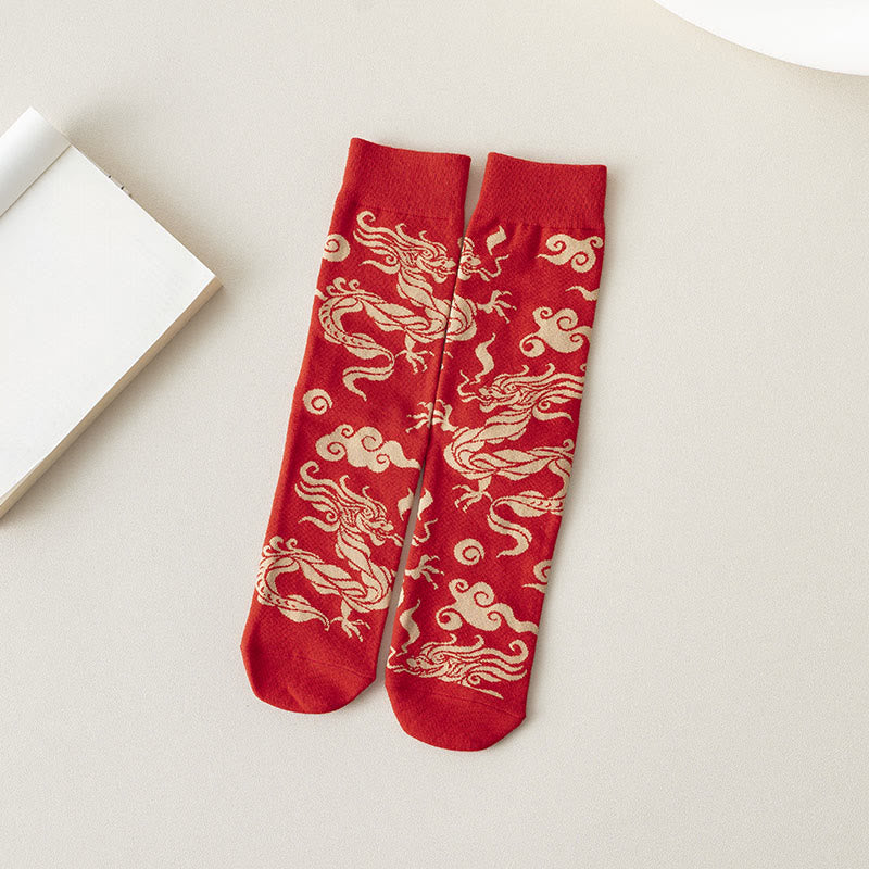 Buddha Stones Casual Red Dragon Cotton Quarter Men Women Unisex Socks