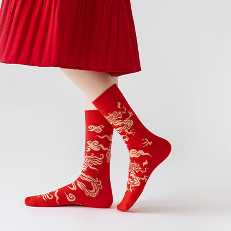 Buddha Stones Casual Red Dragon Cotton Quarter Men Women Unisex Socks