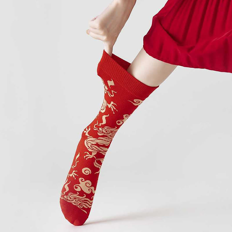 Buddha Stones Casual Red Dragon Cotton Quarter Men Women Unisex Socks