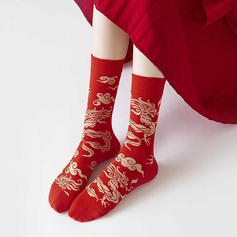 Buddha Stones Casual Red Dragon Cotton Quarter Men Women Unisex Socks