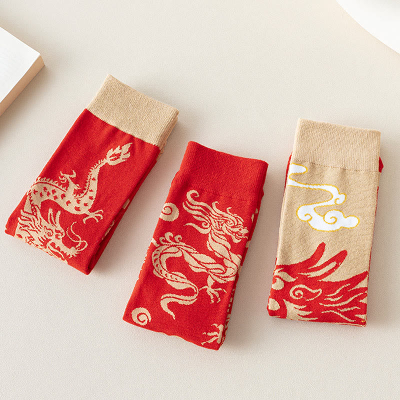Buddha Stones Casual Red Dragon Cotton Quarter Men Women Unisex Socks