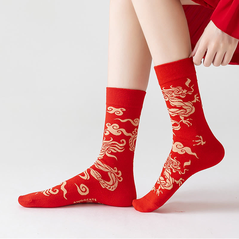 Buddha Stones Casual Red Dragon Cotton Quarter Men Women Unisex Socks