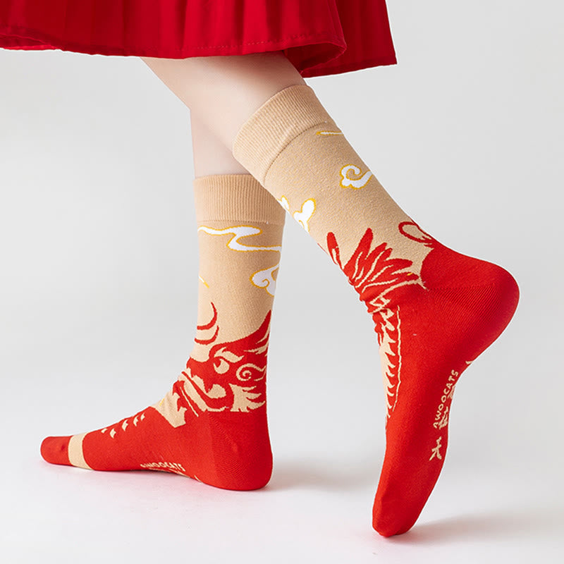Buddha Stones Casual Red Dragon Cotton Quarter Men Women Unisex Socks